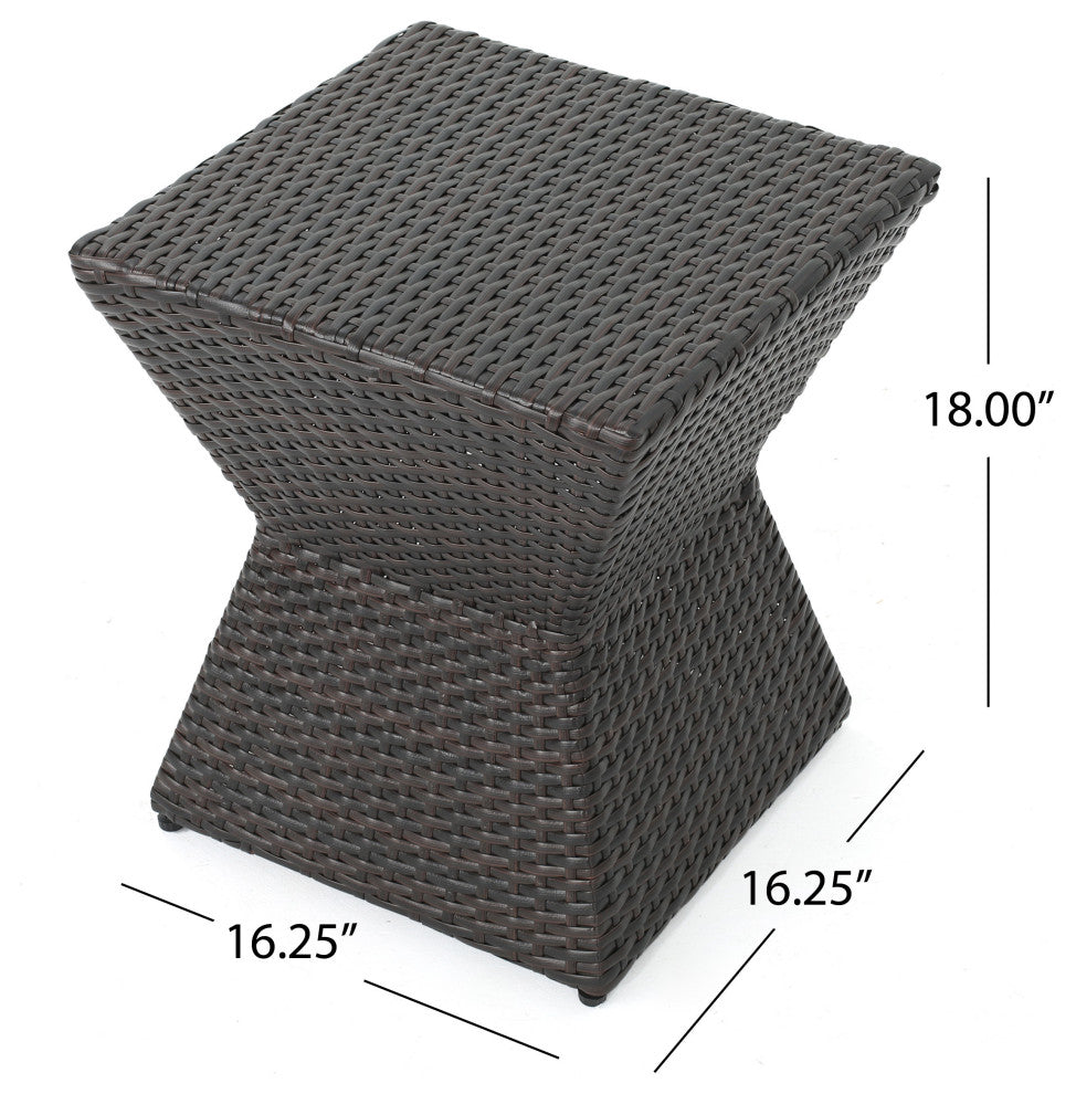 GDF Studio Frances Outdoor 16" Multi-Brown Wicker Square Side Table
