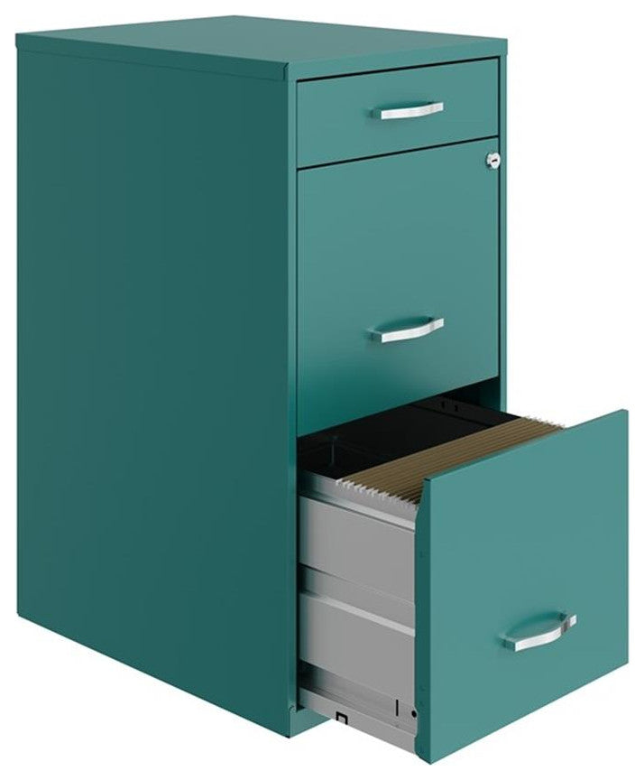 Space Solutions 18in Deep 3 Drawer Metal Organizer File Cabinet Teal/Turquoise