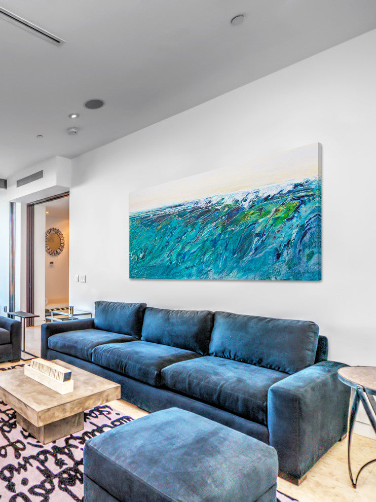 "Wave 7" Painting Print on Wrapped Canvas, 24"x12"