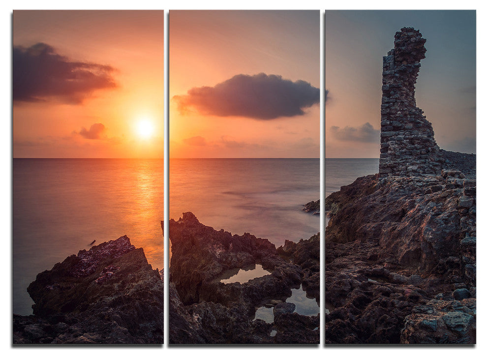 "African Ancient Ruins at Seashore" Metal Wall Art, 3 Panels, 36"x28"