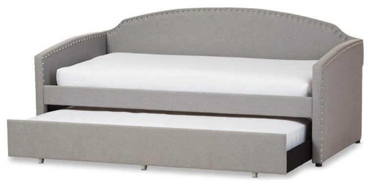 Lanny Linen Nail Heads Arched Back Sofa Twin Daybed With Trundle Bed, Gray