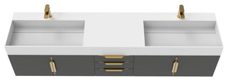 CastelloUSA Amazon 84" Wall Mounted Vanity Set, Black, White Top, Gold Handles