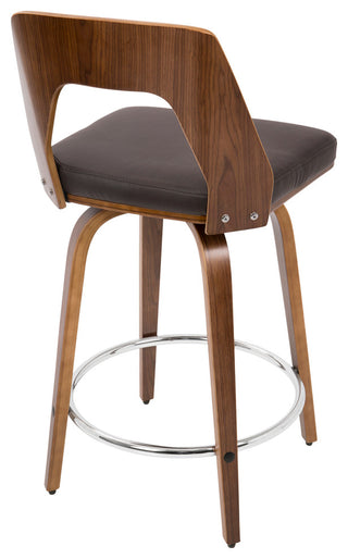LumiSource Trilogy Counter Stool, Walnut/Brown PU Leather, Set of 2