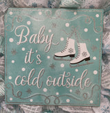 Baby Its Cold Outside Ice Skates Handmade Deco Mesh Wreath