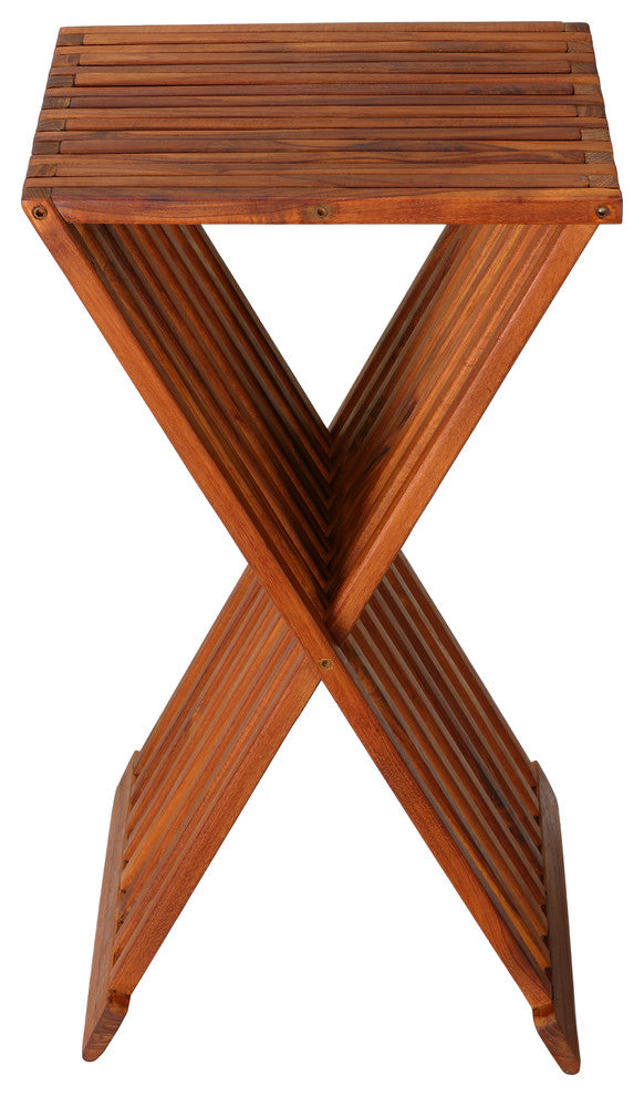 Bare Decor Taj Folding Plantstand End Table, Solid Teak Wood, 28" High