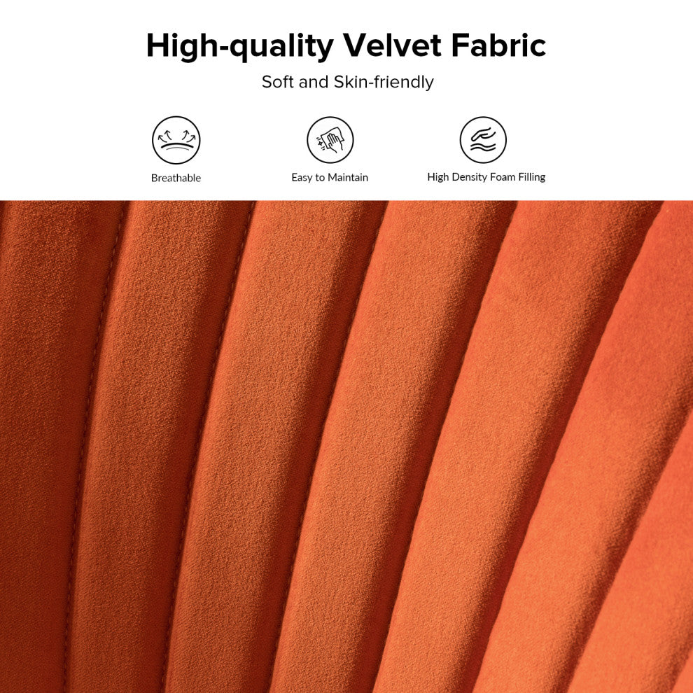 Velvet Tufted Loveseat Sofa With Golden Base, Orange
