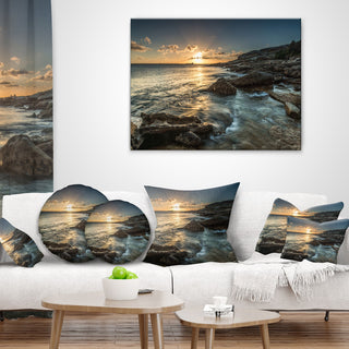 Sydney Beach with Bright Sunset Seascape Throw Pillow, 16"x16"