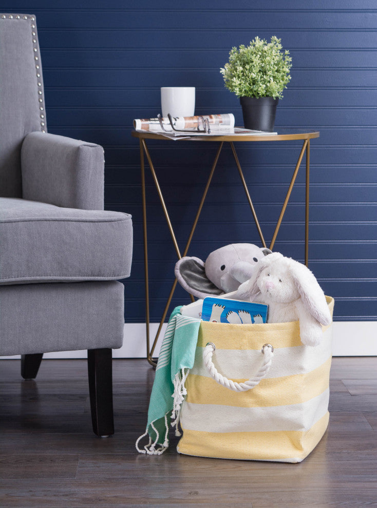 Paper Bin Stripe Yellow Rectangle Medium 15"x10"x12"