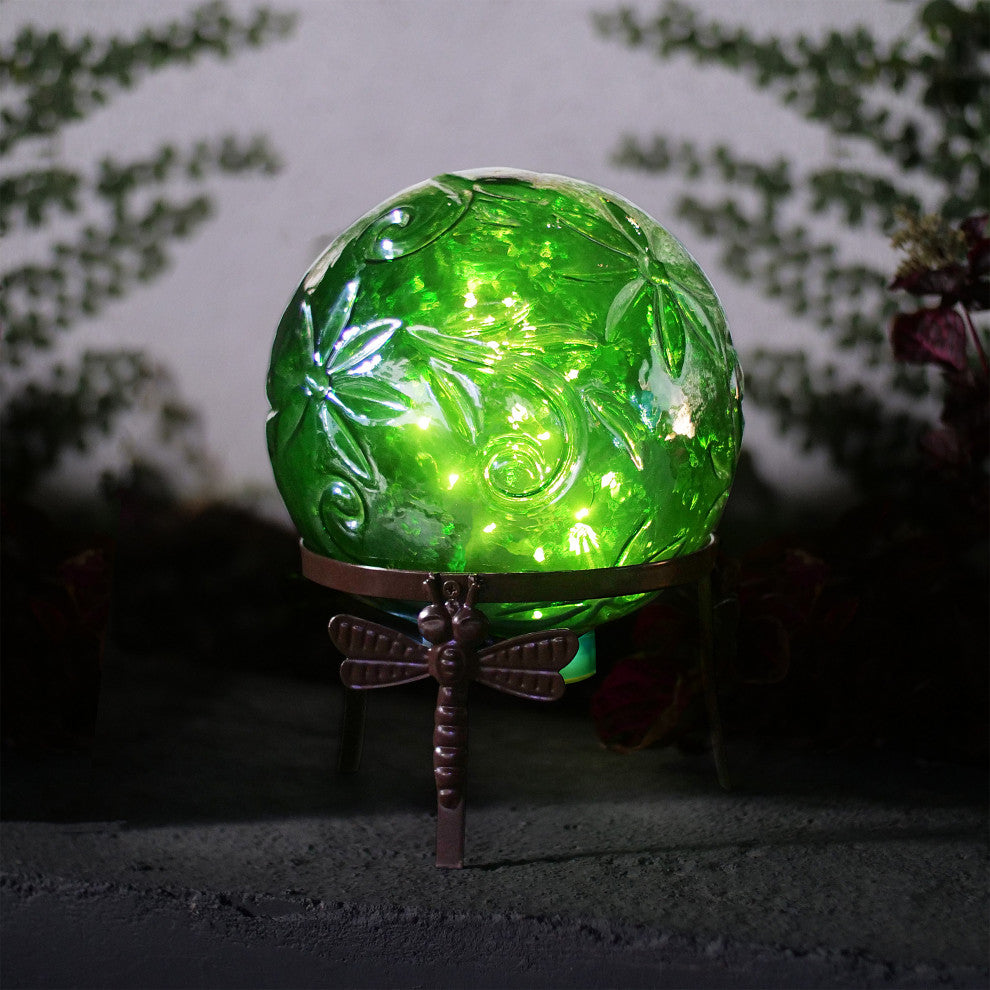 Alpine Green Glass Globe Decor With LED Light, 13" Tall