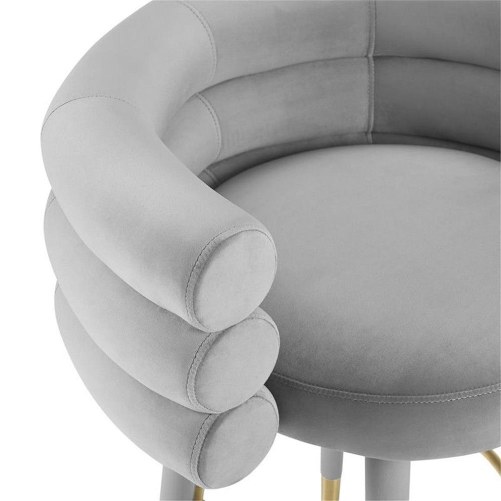 Maklaine 30.3"H Velvet and Plywood Bar Stool in Gray/Gold Finish