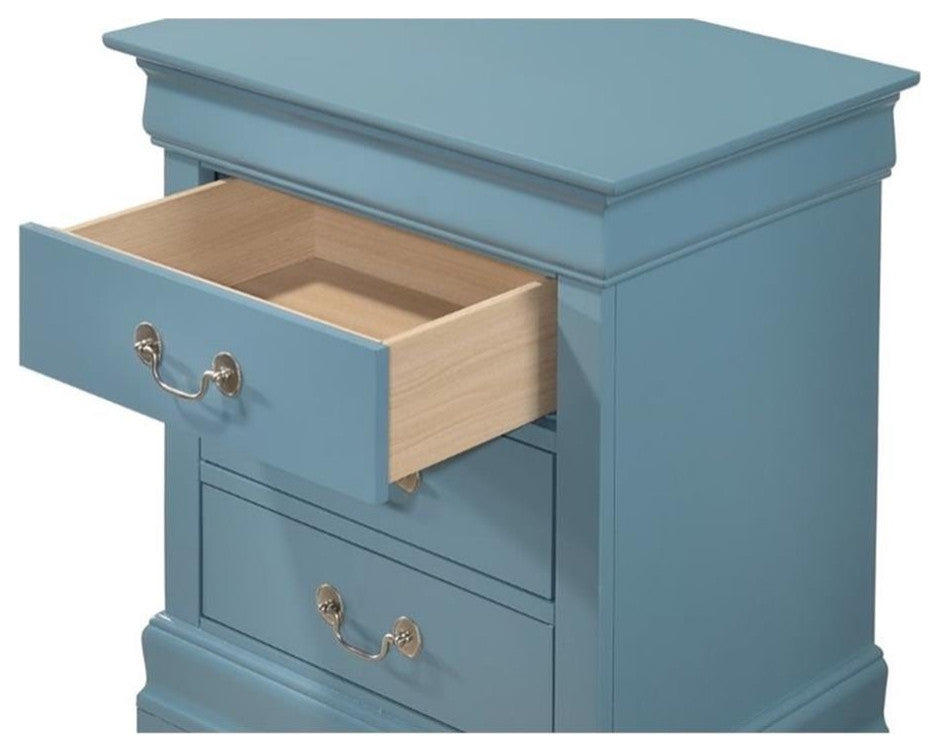 Glory Furniture Louis Phillipe 3 Drawer Nightstand in Teal