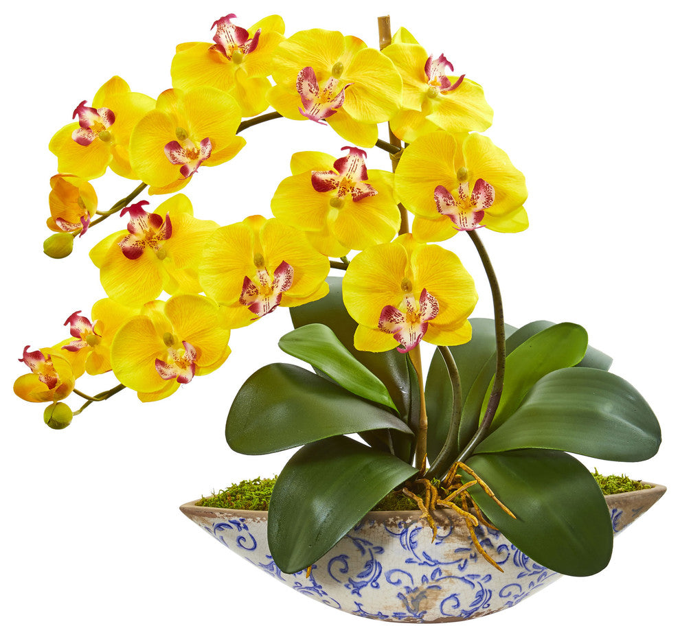 Phalaenopsis Orchid Artificial Arrangement in Vase, Yellow