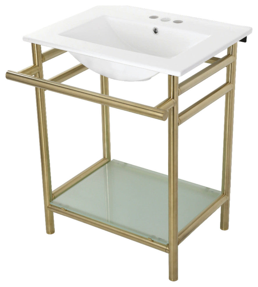 Kingston Brass VPB24187W4 24" Rectangular Ceramic - White / Brushed Brass