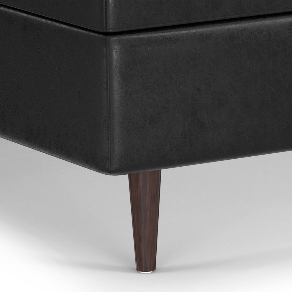 Shay Mid Century Large Square Coffee Table Storage Ottoman, Distressed Black