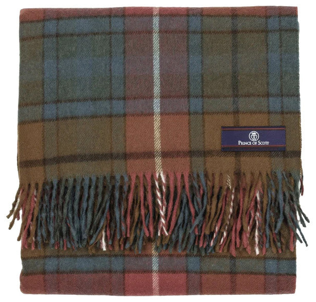Prince of Scots Highland Tartan Tweed Merino Wool Throw, Antique Buchanan