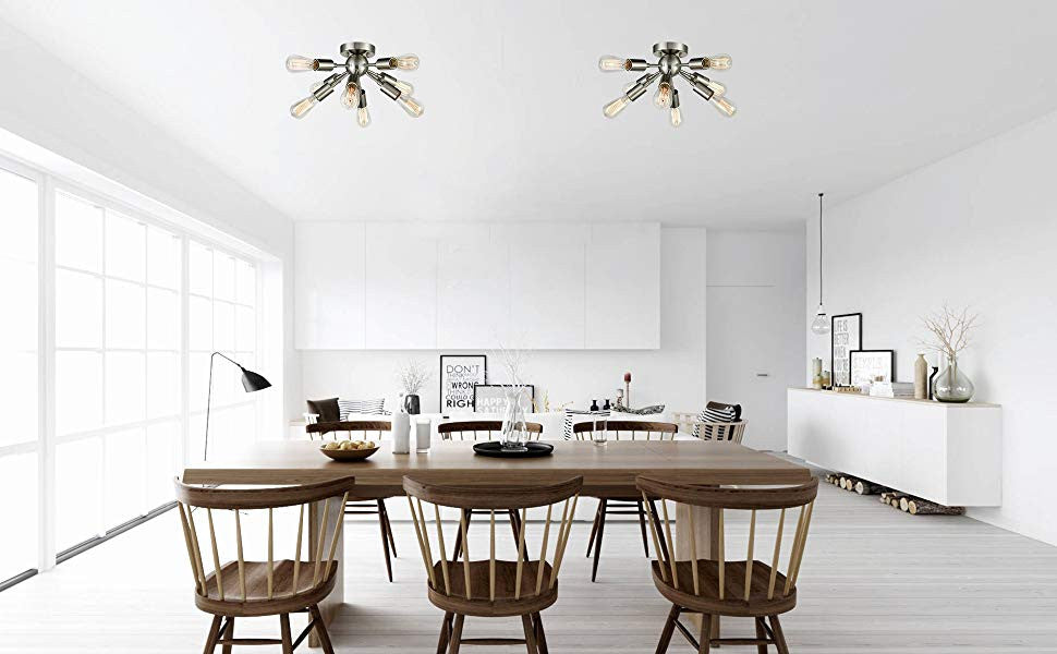 Milano Sputnik Ceiling Light 8-light Flush Mount Fixture, Brushed Nickel