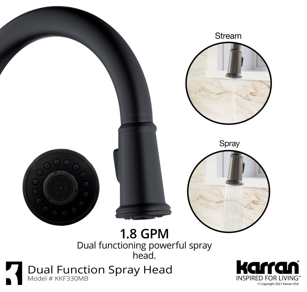 Karran KKF330 1-Handle Pull Down Dual Function Sprayer Faucet, Matte Black