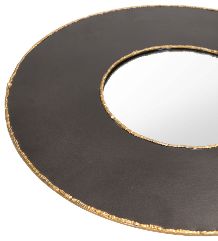 Set of 3 Matte Black and Antiqued Gold Round Mirrors