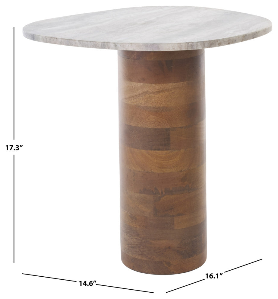 Safavieh Mono Small Marble Side Table, Off White/Walnut