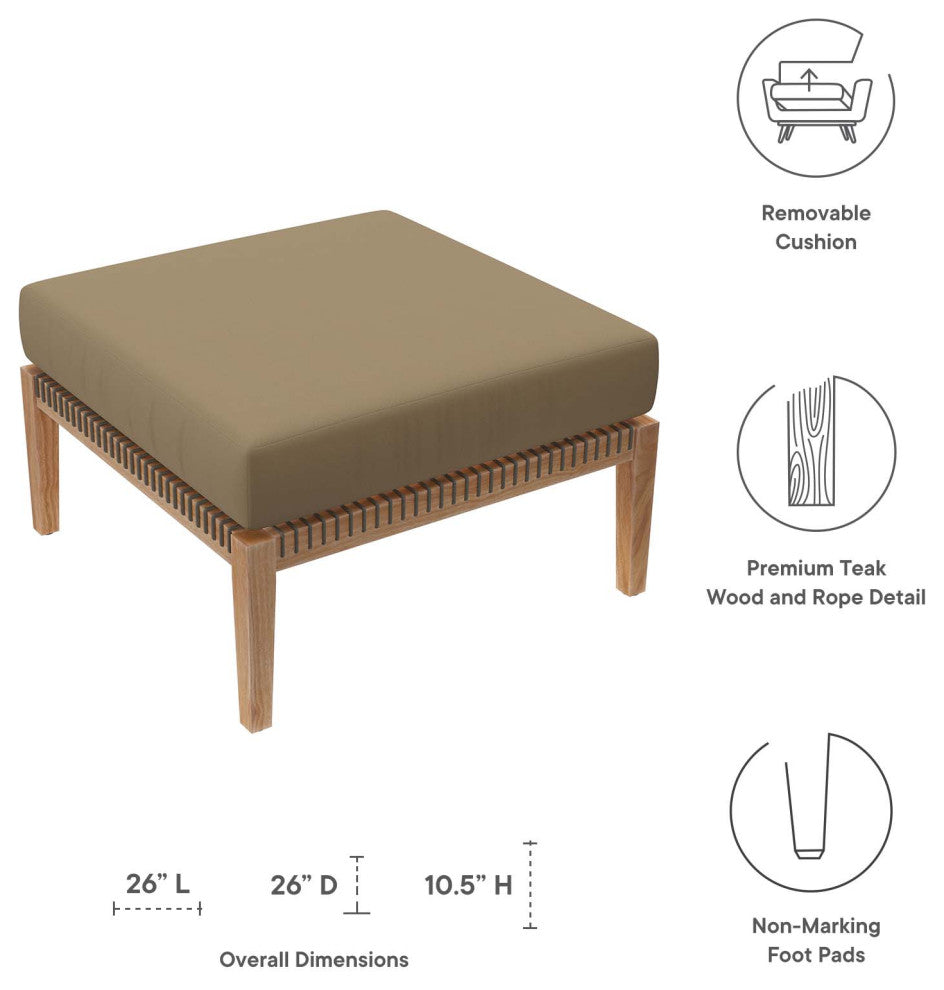 Clearwater Outdoor Patio Teak Wood Ottoman