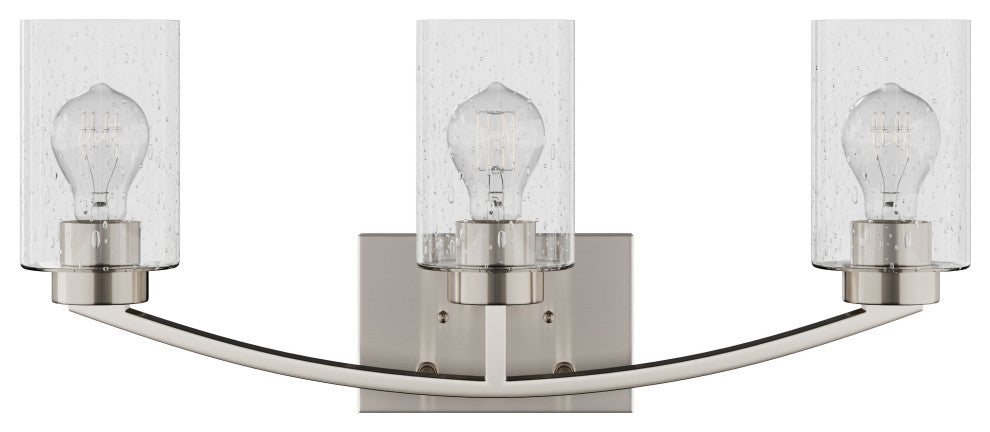 Brushed Nickel 3-Light Bathroom Vanity Light With Glass Shade