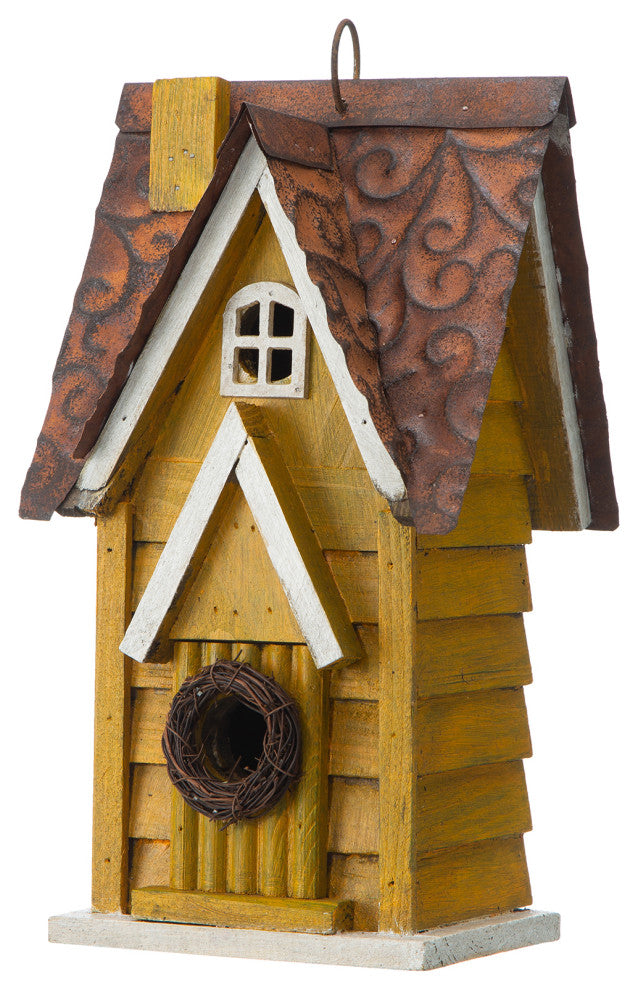12"H Retro Distressed Solid Wood Cottage Birdhouse