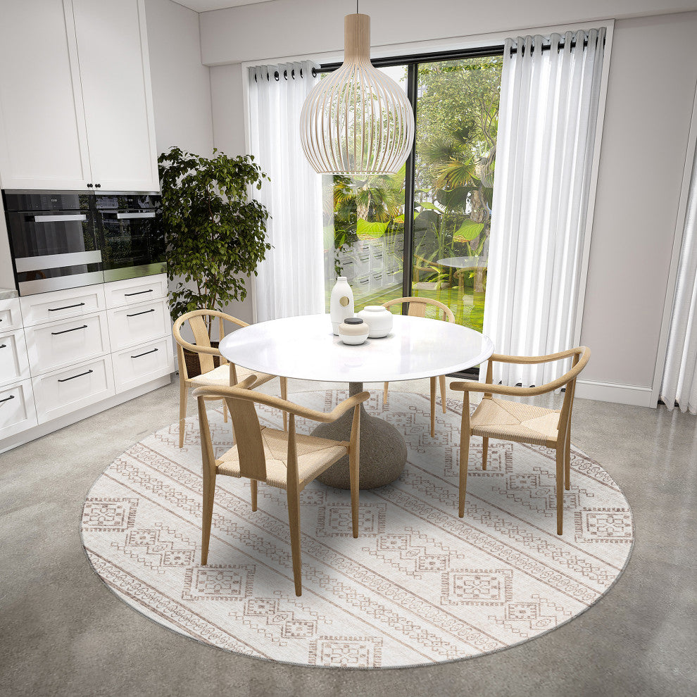 Indoor/Outdoor Sedona SN14 Putty Machine Washable 8' x 8' Round Rug