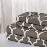 Bibb Home 4 Piece Printed Microfiber Sheet Set, Gray Trellis, Full