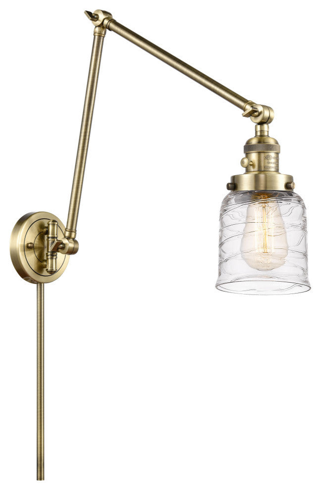 Bell Swing Arm With Switch, Antique Brass, Deco Swirl, Deco Swirl