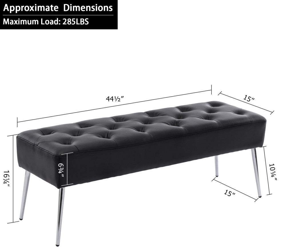Button Tufts Bedroom Bench, Black-Pu Leather