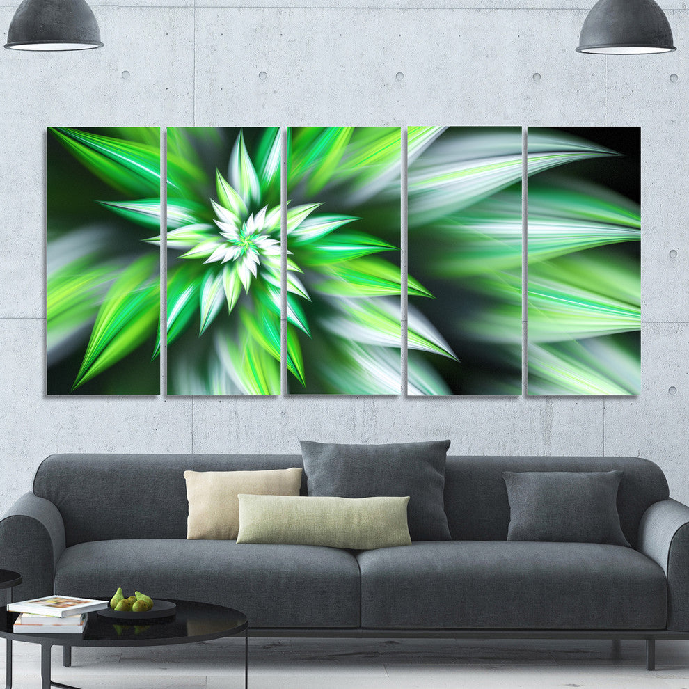 Dance of Green Exotic Flower, Floral Canvas Art Print, 60"x28", 5 Panels