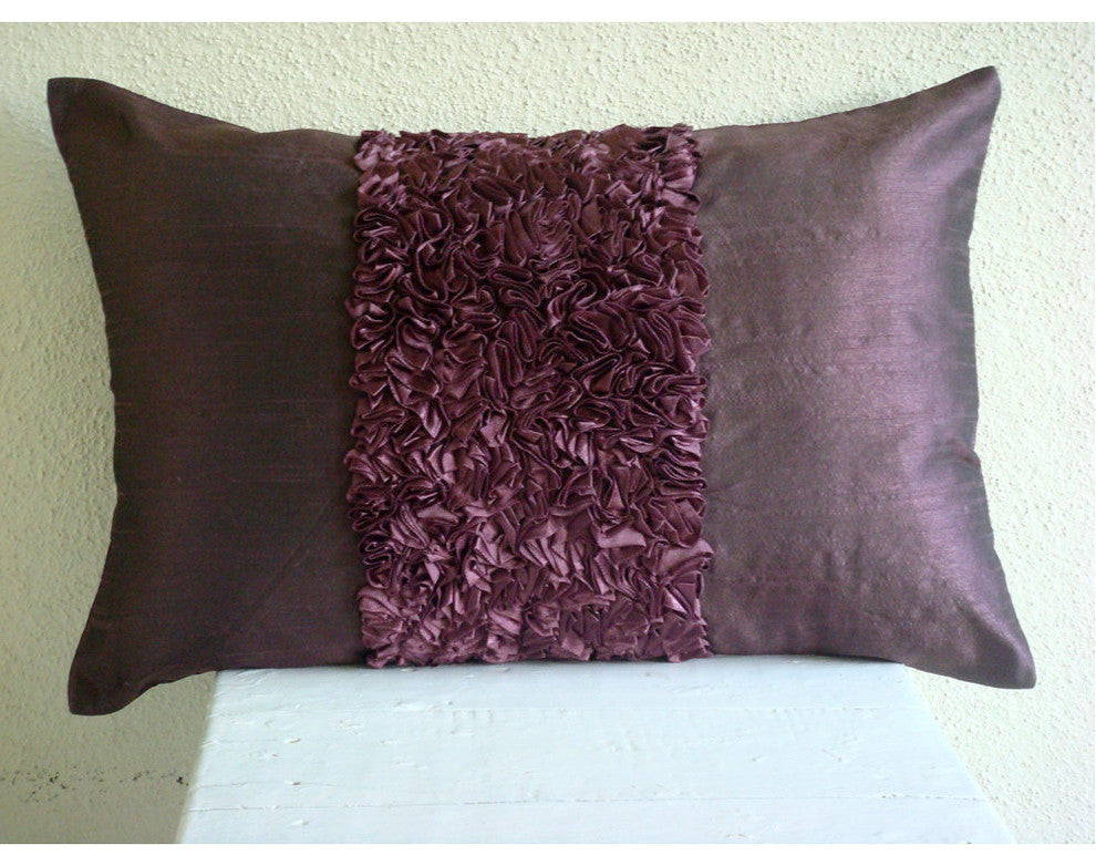 Purple Rectangular Pillow Covers 12"x26" Silk, Plum Love