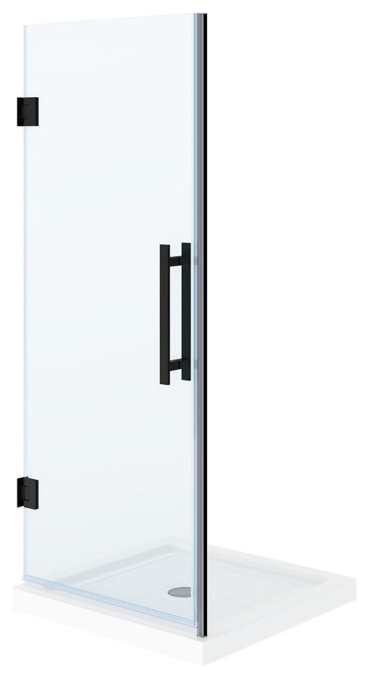 Panama Alcove Frameless Pivot Hinge Shower Door Kit With Base Pan, 2025, Black, 32x32"