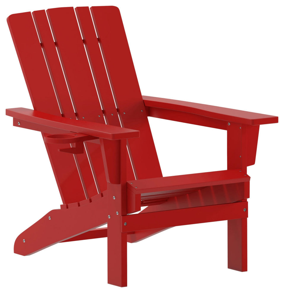 Halifax Weather Resistant Adirondack Chair with Cup Holder, Red
