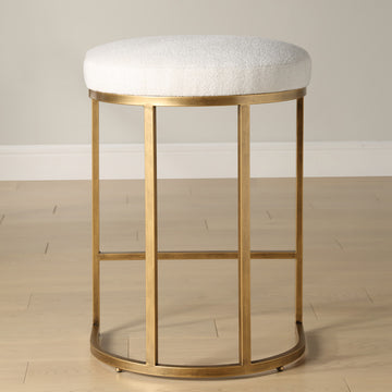 Uttermost Coastal Counter Stool, 26.25", Cream/Brass