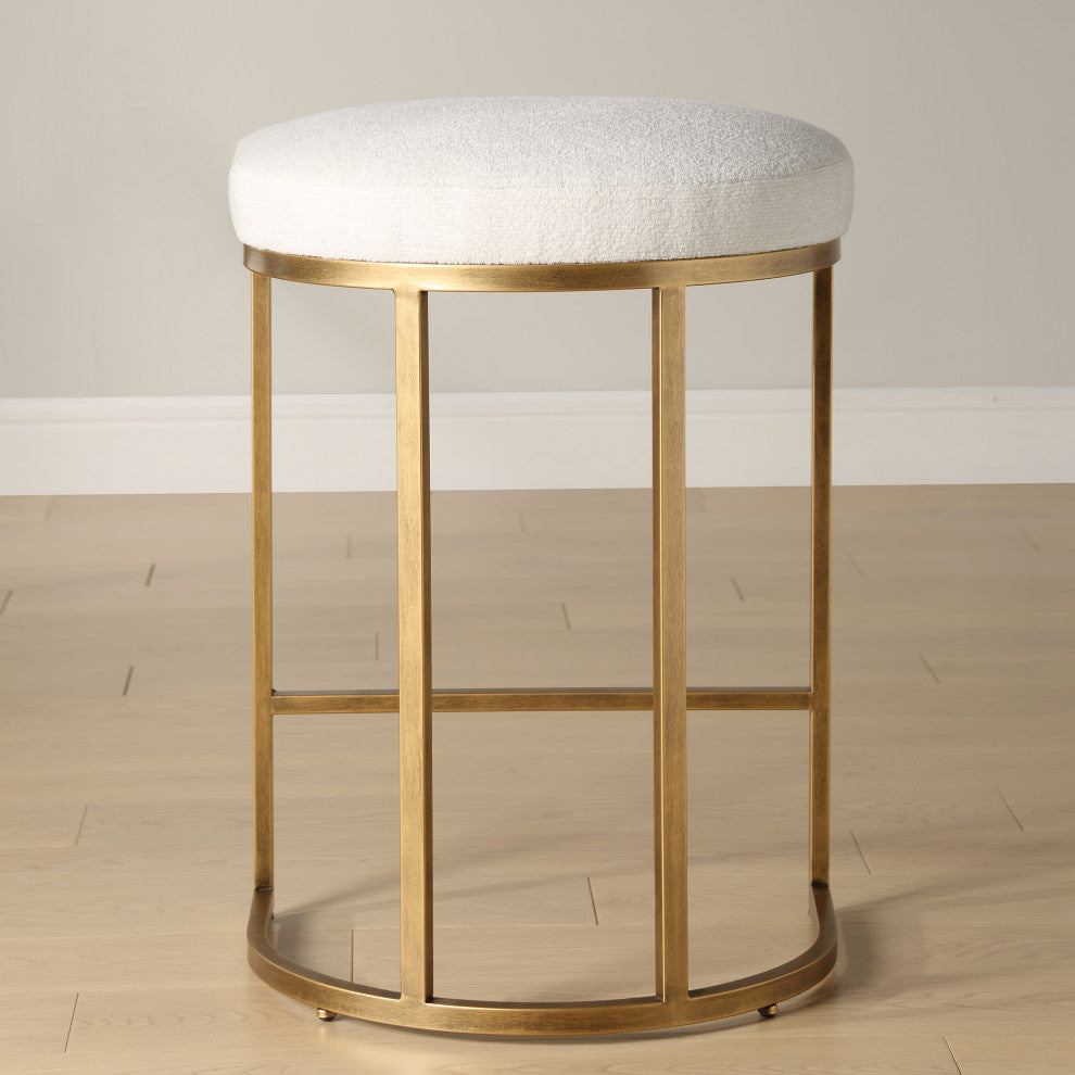 Uttermost Coastal Counter Stool, 26.25", Cream/Brass