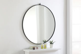 Home Living Metal Frame Round Mirror With Decorative Hook, 36", Black