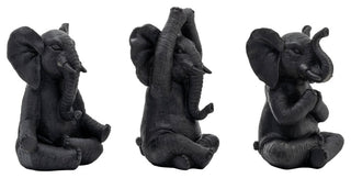 Resin, Set of 3, 8"H, Yoga Elephants, Black