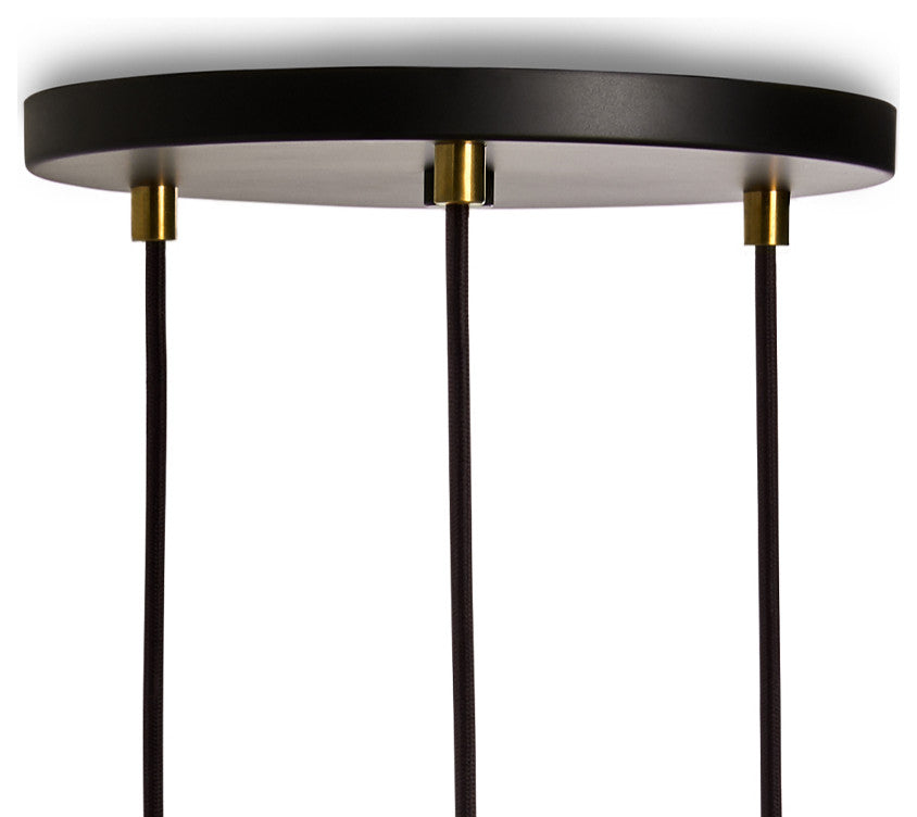 Small Canopy Black, Brass Grip With 3 Oak Pendants & 3 Sphere IV