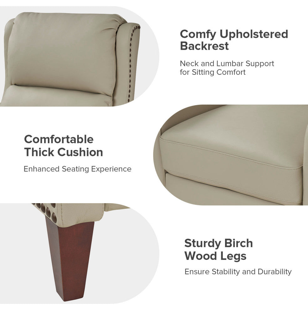 Genuine Leather  Push back Recliner With Wingback, Beige