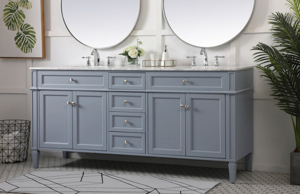 Home Living Vanity with Carrara White Marble Countertop, Gray, 72", Double Sink