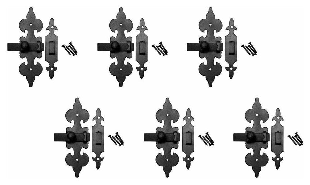 6 Cabinet Latch Wrought Iron Black Fleur de Lis 6" |