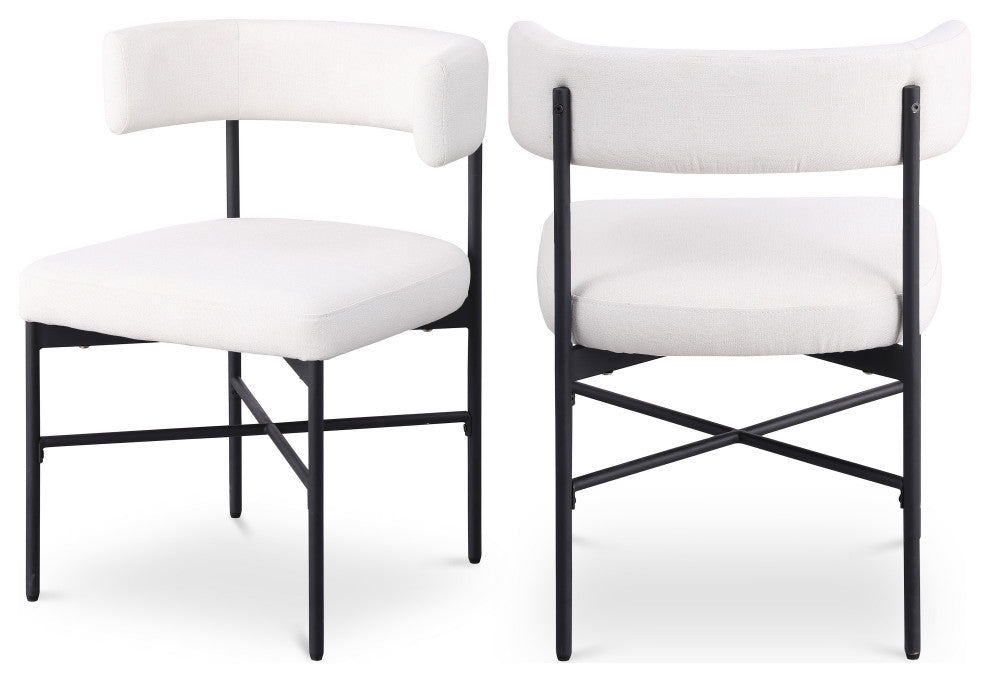 Rivage Durable Linen Textured Fabric Dining Chair, Set of 2, Cream, Matte Black Finish