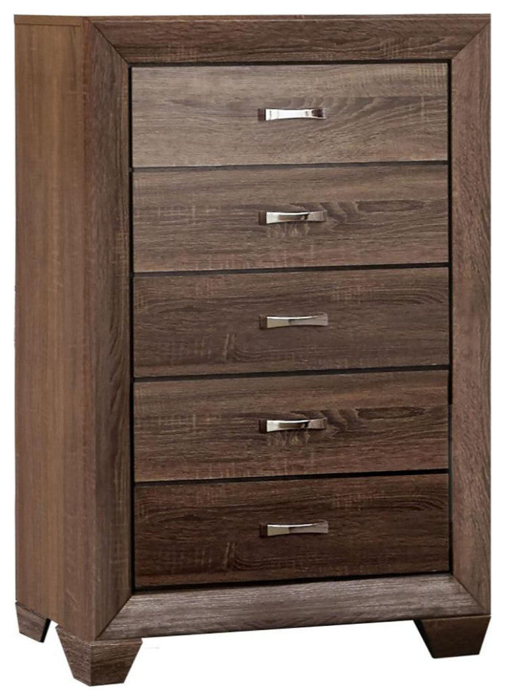 Wood Chest with 5 Drawers, Washed Taupe