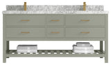 Parker 72" Double Sink Bath Vanity in Evergreen  2" Carrara Marble