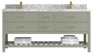 Parker 72" Double Sink Bath Vanity in Evergreen  2" Carrara Marble