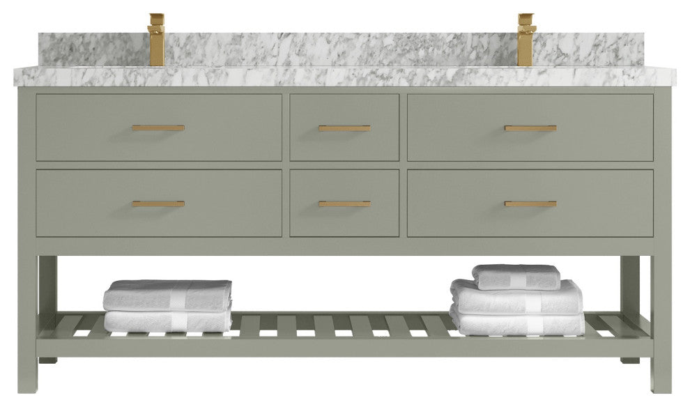 Parker 72" Double Sink Bath Vanity in Evergreen  2" Carrara Marble