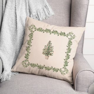 Garland Border Christmas Tree 5 18x18 Spun Poly Pillow