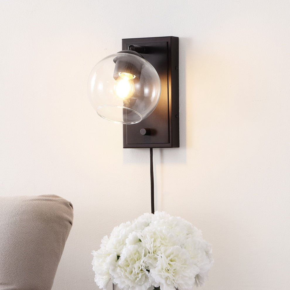 6" 1-Light Plug-In or Hardwired Adjustable Iron LED Sconce, Rotary Dimmer