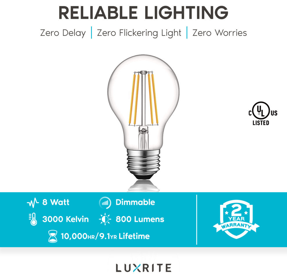 A19 LED Edison Bulb Dimmable Soft White 800lm 8W E26 4-Pack